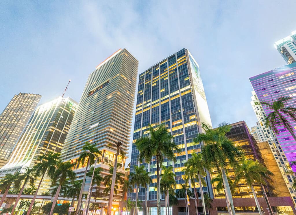 Contact - Miami, Florida city streets at sunset